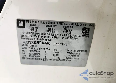 2015 Chevrolet Silverado C1500 Lt from USA, damaged, VIN 3GCPCREC8FG147765